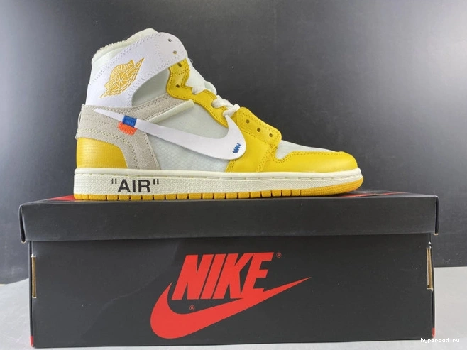 White NRG Dark x Yellow-Cone Jordan Powder 1 Off-White Air AQ0818-149 0702